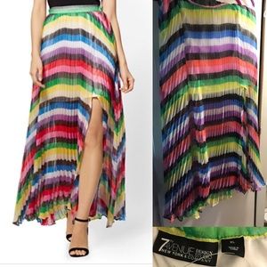 Long rainbow striped pleated skirt